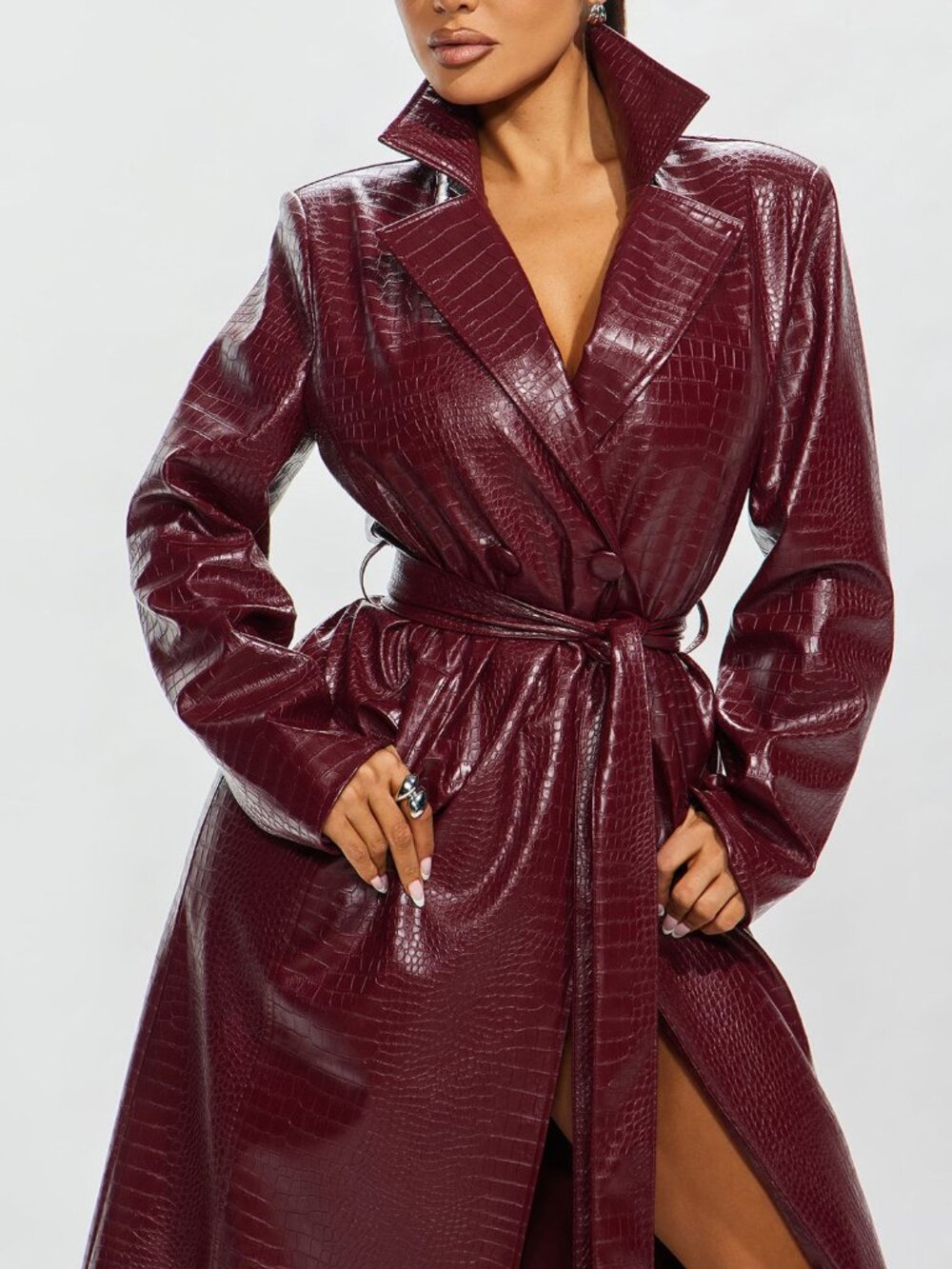 Faux Leather Trench Coat
